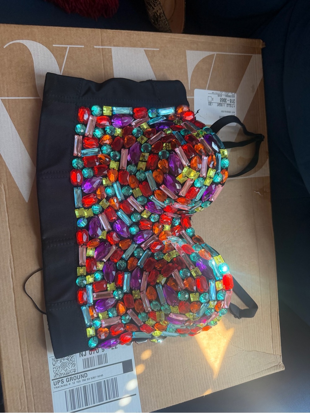 Embellished Black Gem Bustier Top - Multicolor Jewels Asian Size L (like Small)